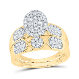 10K Yellow White Diamond Oval Trio Ring Set 3/4 Cttw - Splendid Jewellery