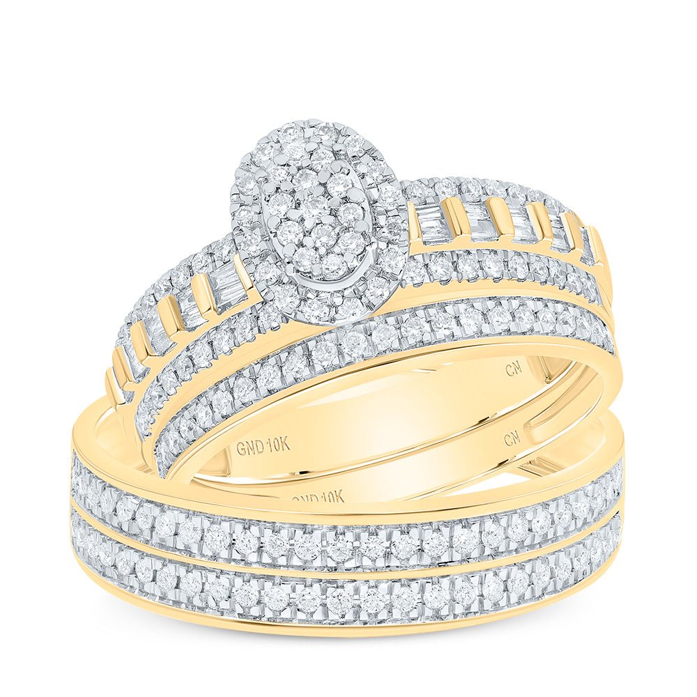 10K Yellow White Diamond Oval Trio Ring Set 3/4 Cttw - Splendid Jewellery