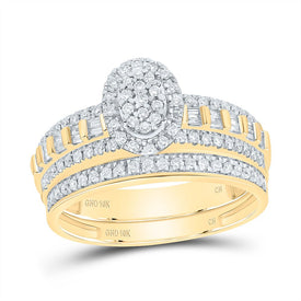 10K Yellow White Diamond Oval Trio Ring Set 3/4 Cttw - Splendid Jewellery