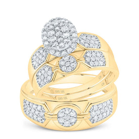 10K Yellow White Diamond Oval Trio Ring Set 3/4 Cttw - Splendid Jewellery