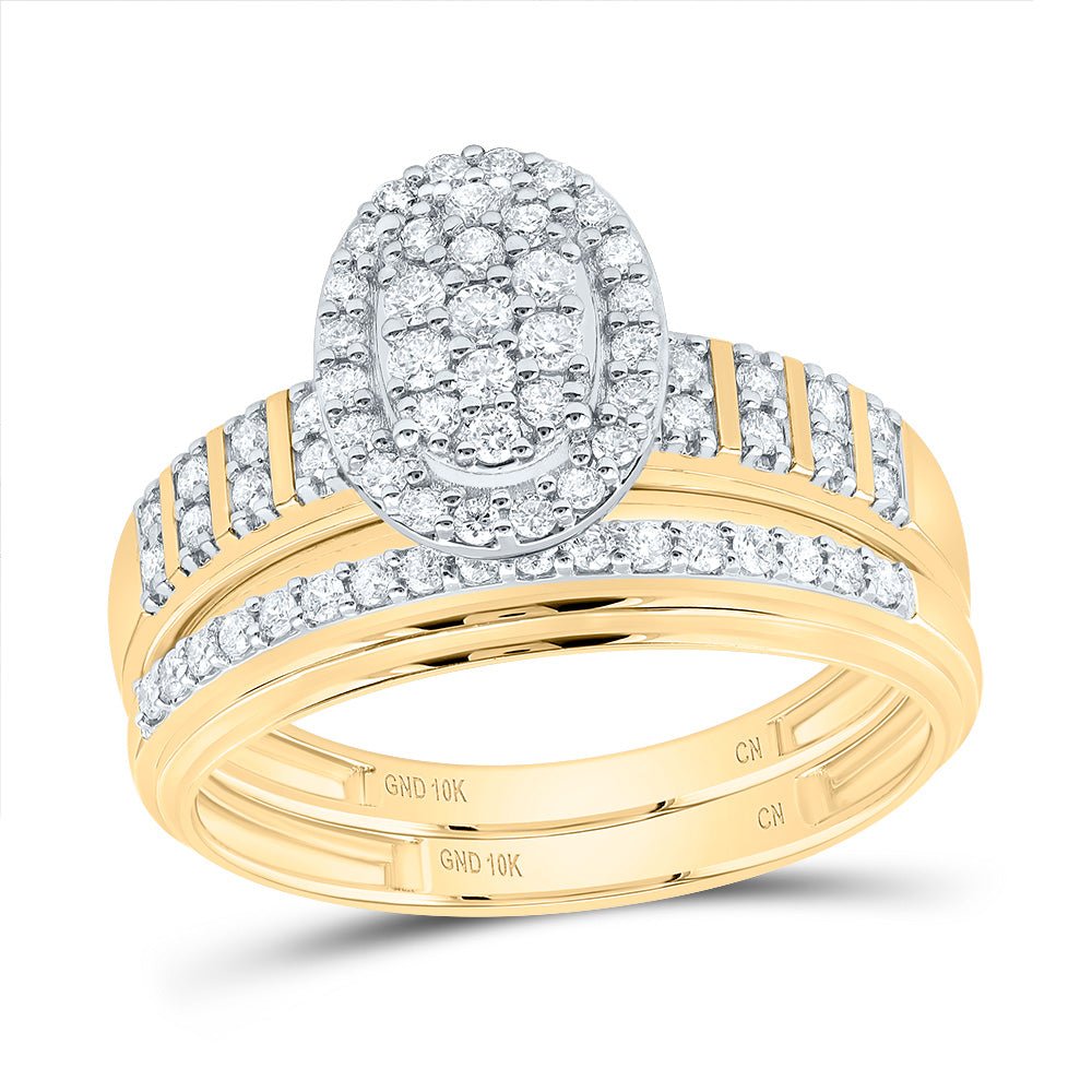 10K Yellow White Diamond Oval Trio Ring Set 5/8 Cttw - Splendid Jewellery