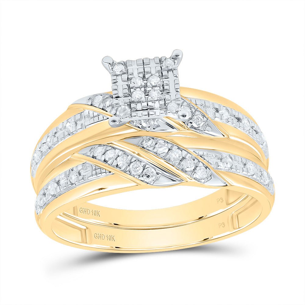 10K Yellow White Diamond Square Trio Ring Set 1/3 Cttw - Splendid Jewellery