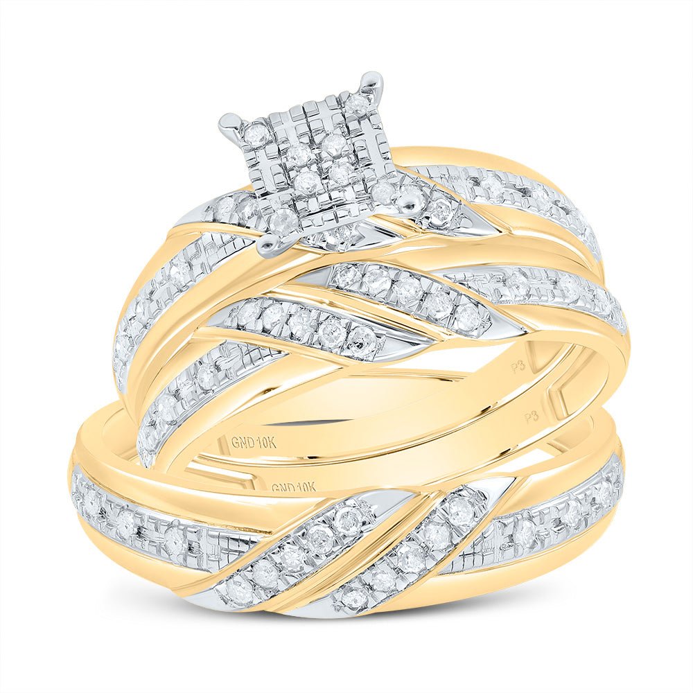 10K Yellow White Diamond Square Trio Ring Set 1/3 Cttw - Splendid Jewellery