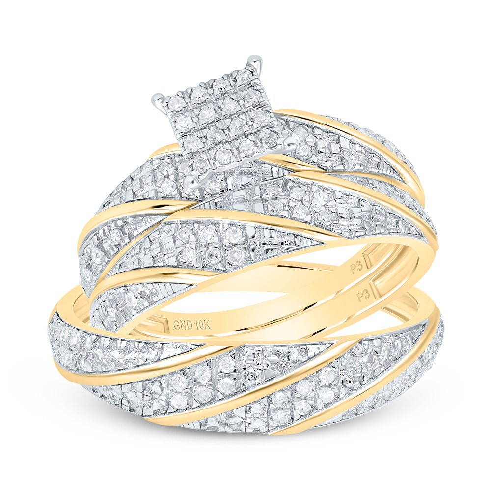10K Yellow White Diamond Square Trio Ring Set 1/4 Cttw - Splendid Jewellery