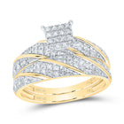 10K Yellow White Diamond Square Trio Ring Set 1/4 Cttw - Splendid Jewellery