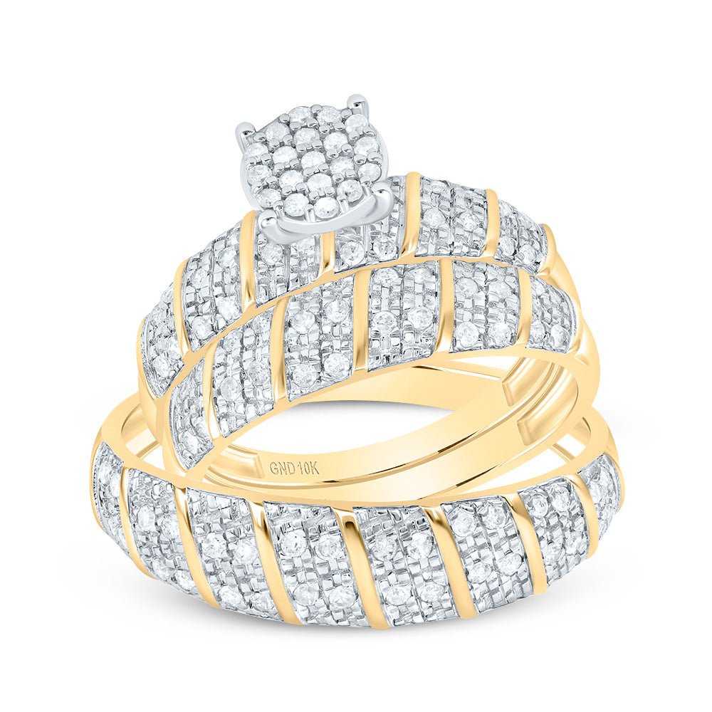 10K Yellow White Diamond Trio Ring Set 1/2 Cttw - Splendid Jewellery