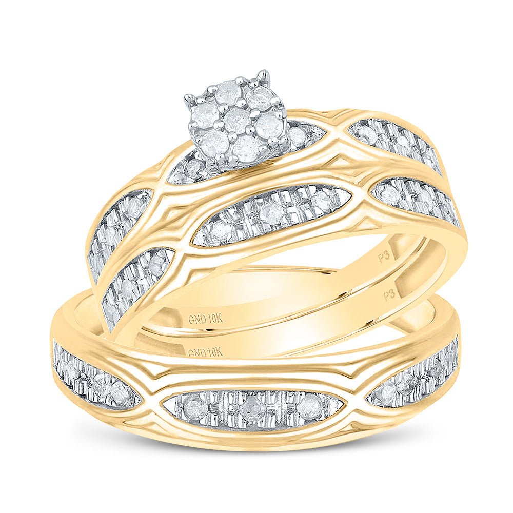 10K Yellow White Diamond Trio Ring Set 1/3 Cttw - Splendid Jewellery