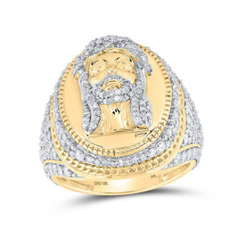10kt Gold Mens Diamond Jesus Face Oval Ring - Stunning Religious Jewelry - Splendid Jewellery