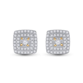 10kt Golden Brilliance: Womens Round Diamond Square Earrings 1/4 Cttw - Splendid Jewellery