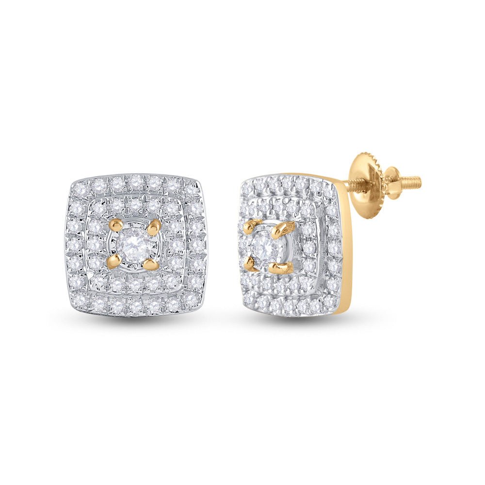 10kt Golden Brilliance: Womens Round Diamond Square Earrings 1/4 Cttw - Splendid Jewellery