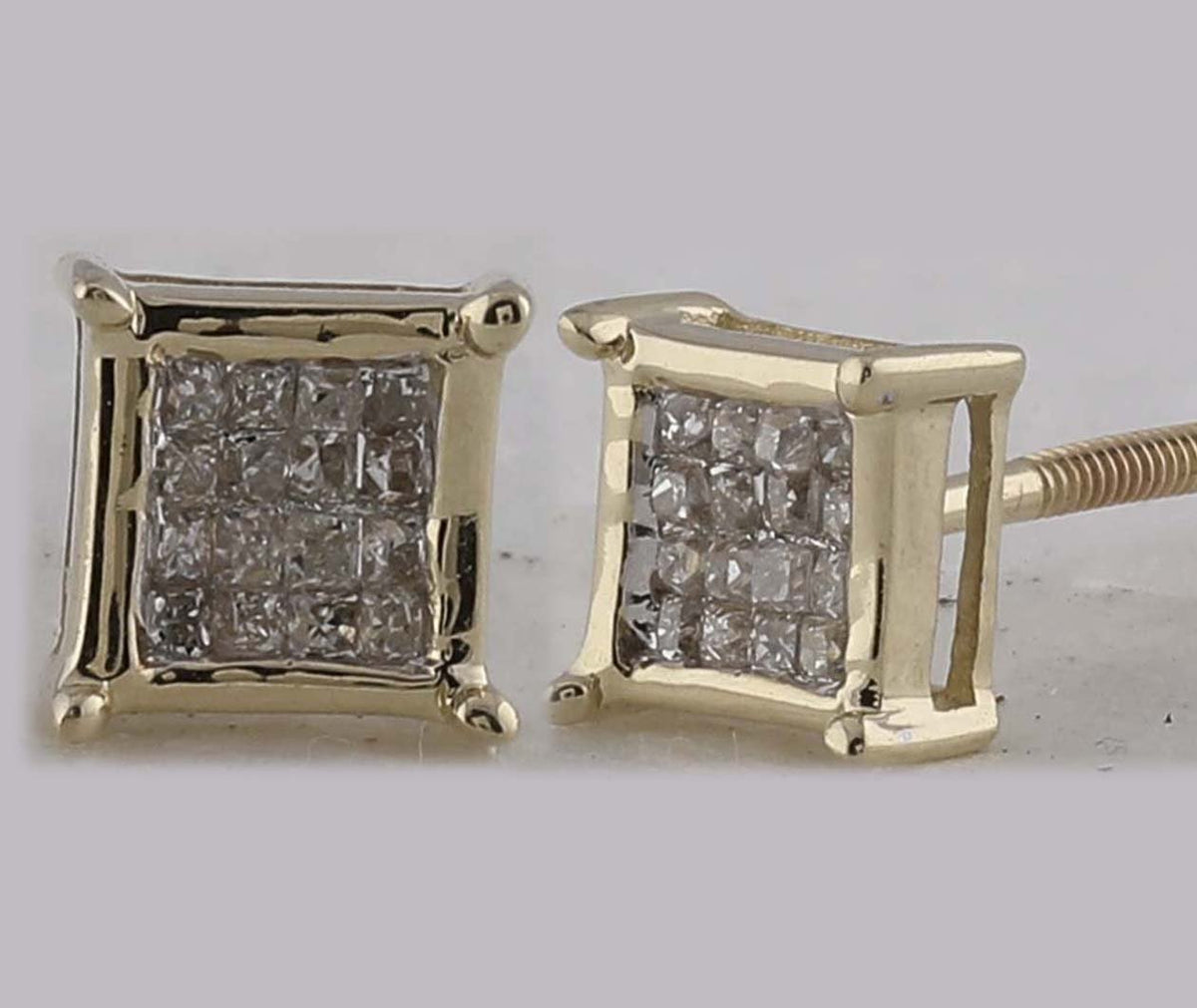 10kt Golden Glamour Princess Diamond Square Earrings - Splendid Jewellery