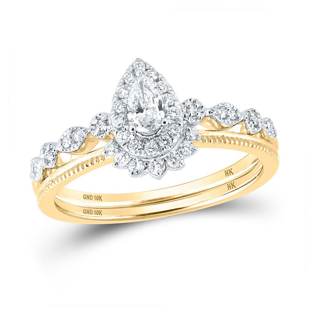 10kt Golden Halo Diamond Wedding Ring Band Set - Eternal Love Collection - Splendid Jewellery