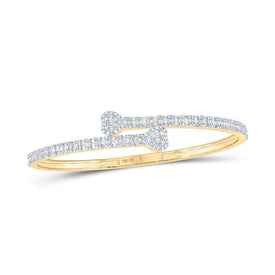 10kt Golden Heartbeat Diamond Cuff Bangle Bracelet - 1.5 Cttw - Splendid Jewellery