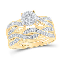 Load image into Gallery viewer, 10kt Golden Love Diamond Cluster Wedding Set Front view from the 10Kt Yellow Gold His Hers Round Diamond Cluster Matching Wedding Set 3 8 Cttwpin227599 collection by Splendid Jewellery