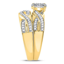 Load image into Gallery viewer, 10kt Golden Love Diamond Cluster Wedding Set Side view from the 10Kt Yellow Gold His Hers Round Diamond Cluster Matching Wedding Set 3 8 Cttwpin227599 collection by Splendid Jewellery