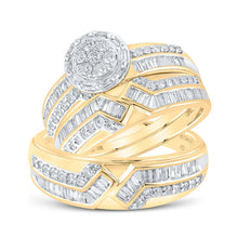 Load image into Gallery viewer, 10kt Golden Love Diamond Cluster Wedding Set - A Radiant Symbol of Eternal Union Top view from the 10Kt Yellow Gold His Hers Round Diamond Cluster Matching Wedding Set 1 Cttwpin214775 collection by Splendid Jewellery
