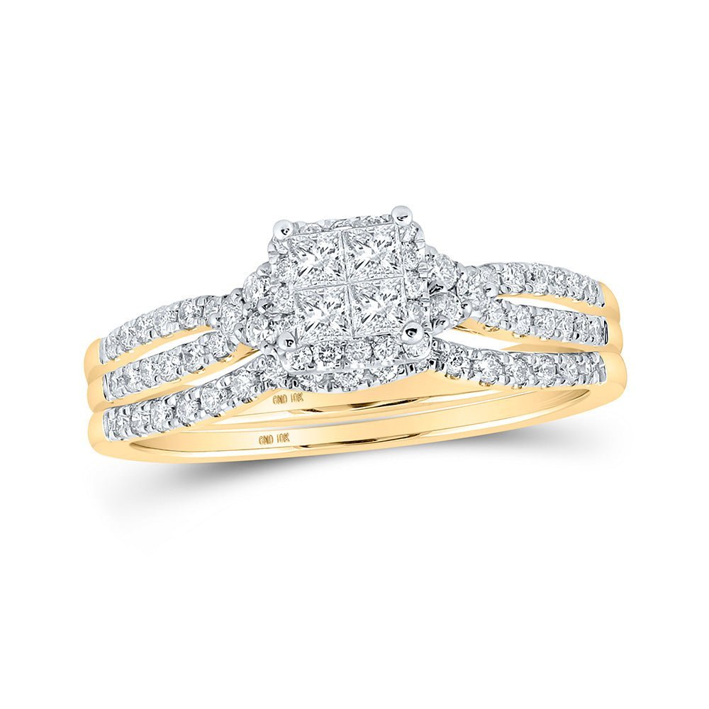 10kt Golden Radiance Princess Diamond Wedding Ring Band Set - Splendid Jewellery