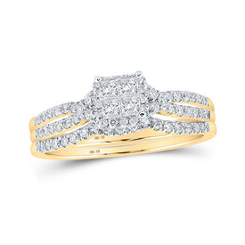 10kt Golden Radiance Princess Diamond Wedding Ring Band Set - Splendid Jewellery