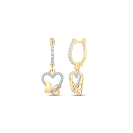 10kt Golden Whimsy: Round Diamond Butterfly Heart Dangle Earrings - Splendid Jewellery