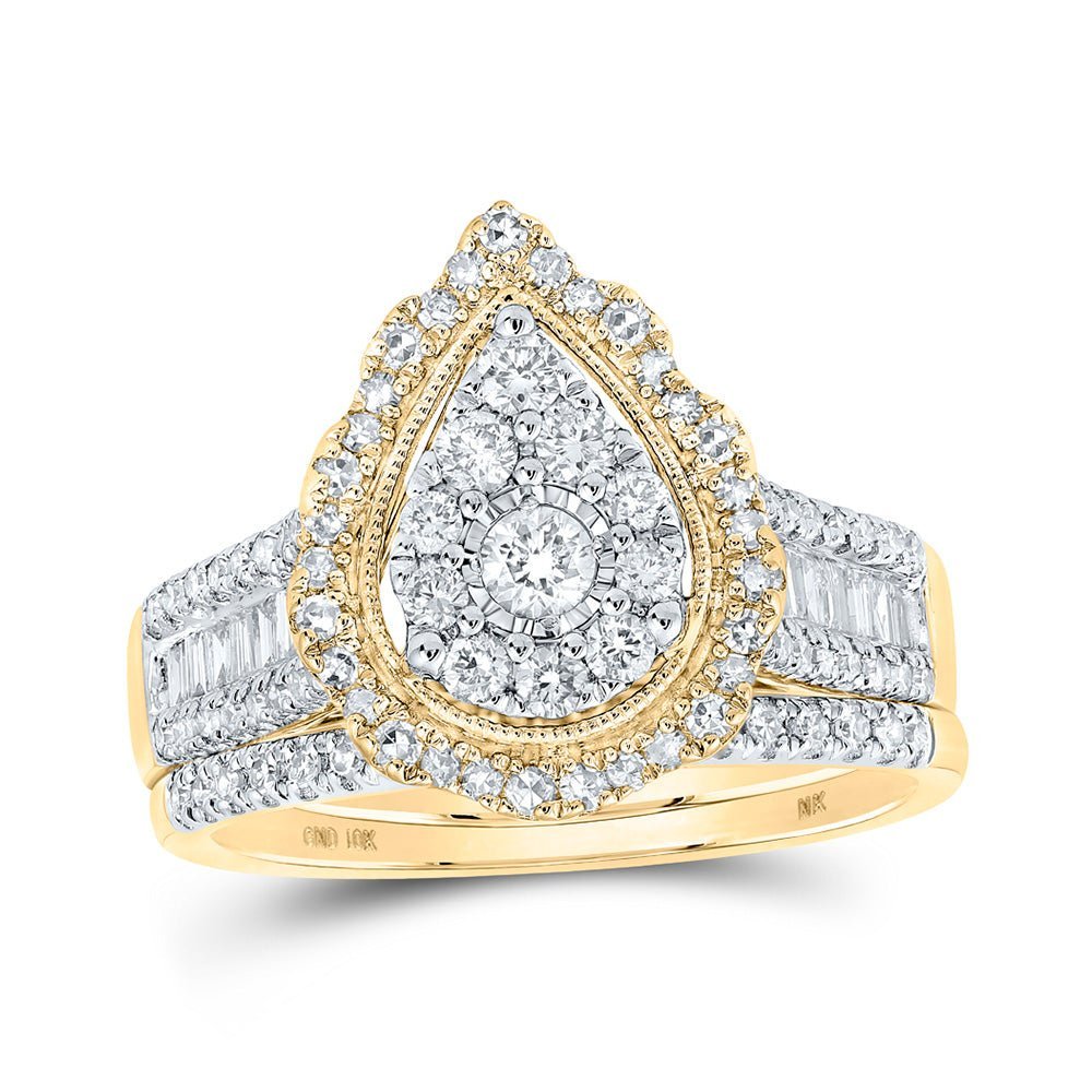 10kt Radiant Elegance Diamond Teardrop Bridal Wedding Ring Band Set - Splendid Jewellery