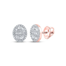 Load image into Gallery viewer, 10kt Rose Gold Baguette and Round Diamond Cluster Earrings for Men - Splendid Jewellery