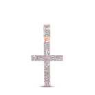 10kt Rose Gold Baguette and Round Diamond Cross Pendant - 1 - 3/4 Cttw - Splendid Jewellery