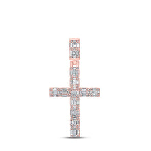 Load image into Gallery viewer, 10kt Rose Gold Baguette and Round Diamond Cross Pendant - 1 - 3/4 Cttw - Splendid Jewellery