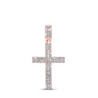 10kt Rose Gold Baguette and Round Diamond Cross Pendant - 1 - 3/4 Cttw - Splendid Jewellery