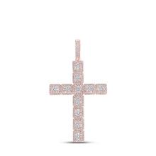 Load image into Gallery viewer, 10kt Rose Gold Baguette and Round Diamond Cross Pendant - 4 - 5/8 Cttw - Splendid Jewellery