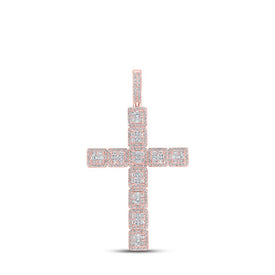 10kt Rose Gold Baguette and Round Diamond Cross Pendant - 4 - 5/8 Cttw - Splendid Jewellery