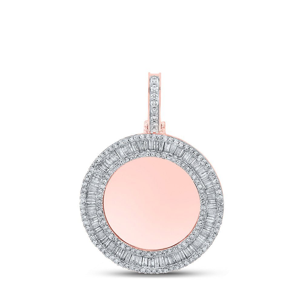 10kt Rose Gold Baguette and Round Diamond Memory Circle Charm Pendant - 1 - 1/2 Cttw - Splendid Jewellery