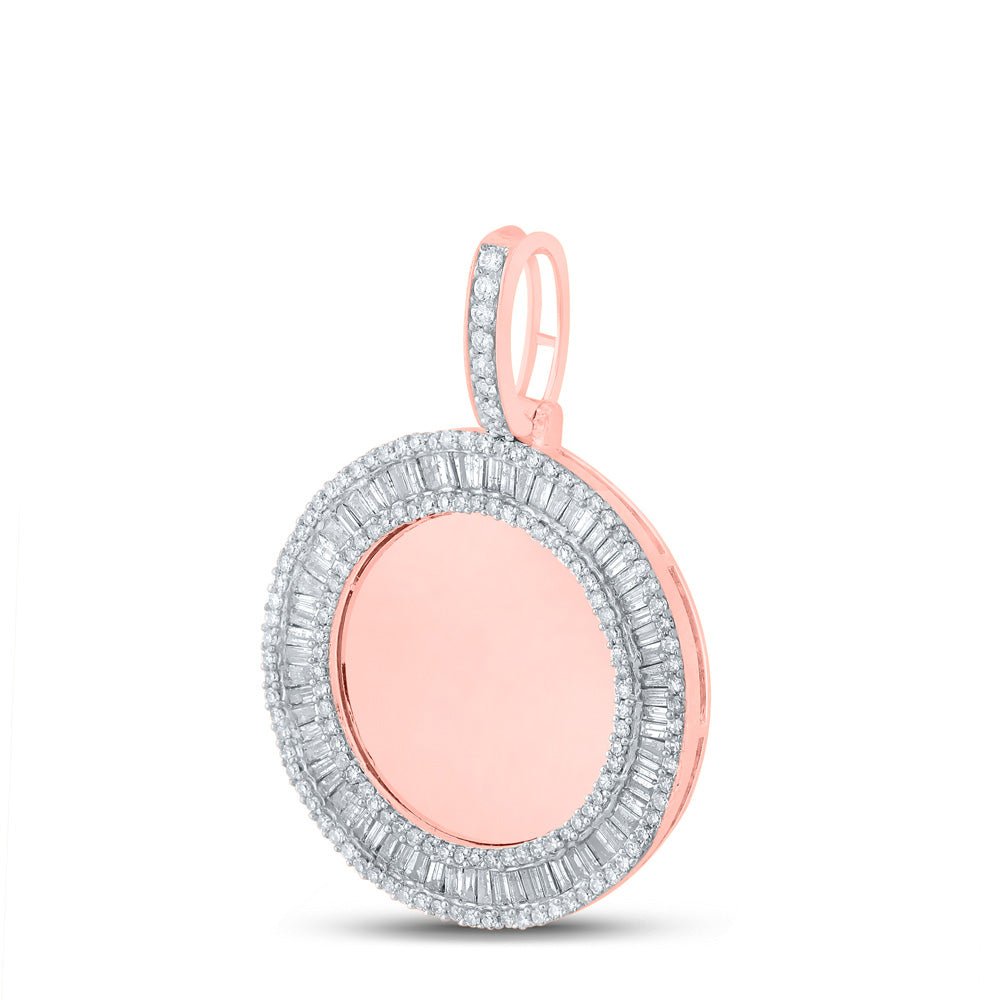 10kt Rose Gold Baguette and Round Diamond Memory Circle Charm Pendant - 1 - 1/2 Cttw - Splendid Jewellery