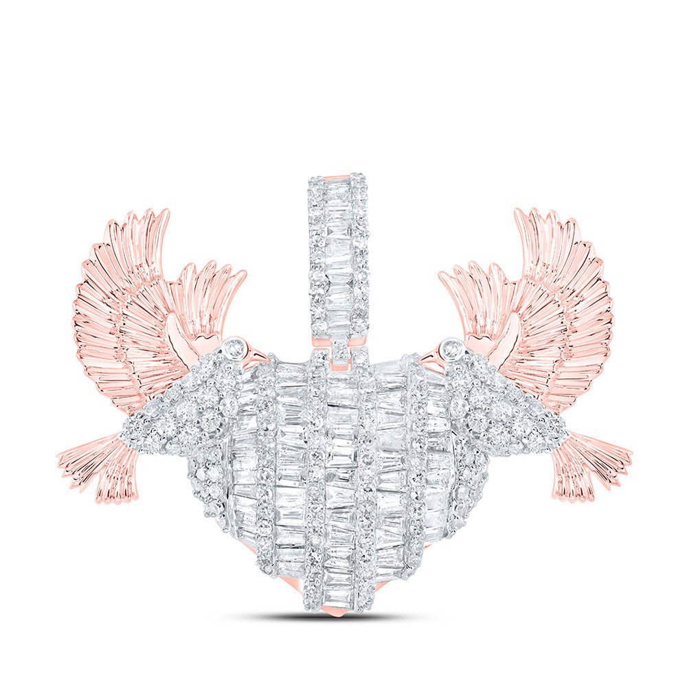 10kt Rose Gold Baguette Diamond Dove Heart Charm Pendant - 2 - 1/3 Cttw - Splendid Jewellery