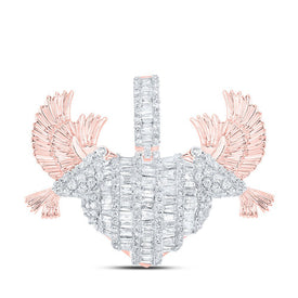 10kt Rose Gold Baguette Diamond Dove Heart Charm Pendant - 2 - 1/3 Cttw - Splendid Jewellery