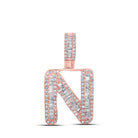 10kt Rose Gold Baguette Diamond N Initial Pendant for Men - 1/2 Cttw - Splendid Jewellery
