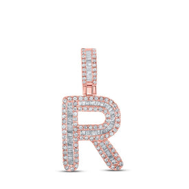 10kt Rose Gold Baguette Diamond R Initial Pendant - 1/2 Cttw - Splendid Jewellery