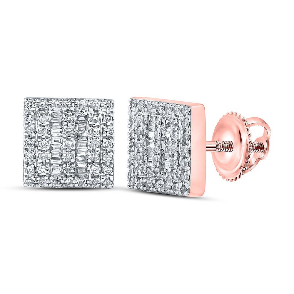10kt Rose Gold Baguette Diamond Square Earrings for Men - 1/3 Cttw | Splendid Jewellery - Splendid Jewellery