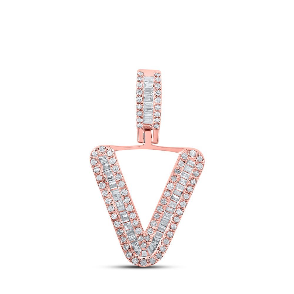 10kt Rose Gold Baguette Diamond V Initial Pendant - 3/8 Cttw | Men's Diamond Charm Pendant | Splendid Jewellery - Splendid Jewellery