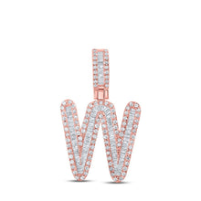 Load image into Gallery viewer, 10kt Rose Gold Baguette Diamond W Initial Letter Pendant - Stunning Men's Charm - Splendid Jewellery