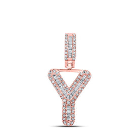 10kt Rose Gold Baguette Diamond Y Initial Pendant - 1/3 Cttw Men's Charm Necklace - Splendid Jewellery