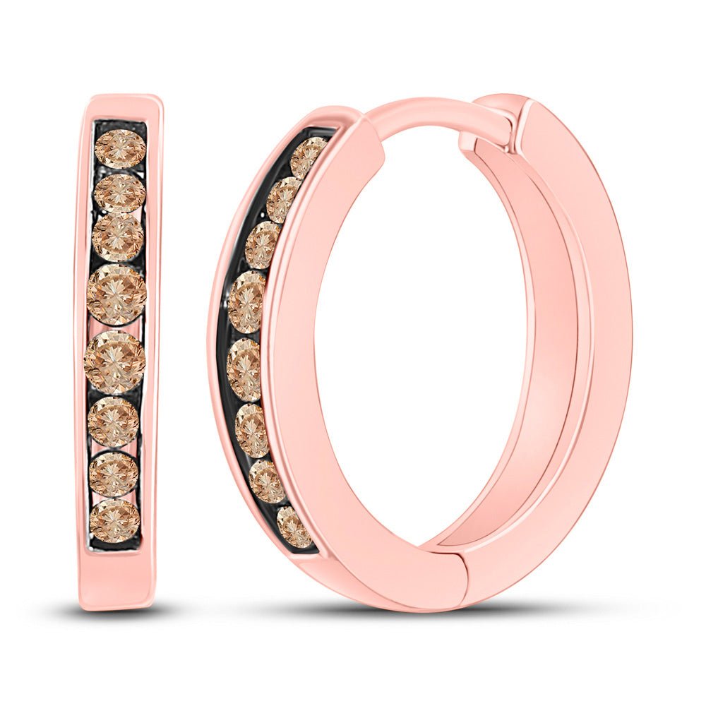 10kt Rose Gold Brown Diamond Hoop Earrings: A Radiant Touch of Elegance - Splendid Jewellery