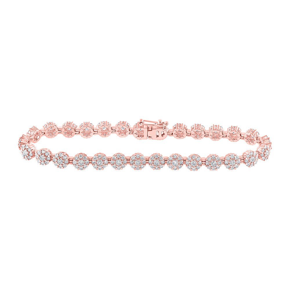 10kt Rose Gold Dazzling Diamond Flower Cluster Link Bracelet - 3 - 7/8 Cttw - Splendid Jewellery