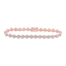 10kt Rose Gold Dazzling Diamond Flower Cluster Link Bracelet - 3 - 7/8 Cttw - Splendid Jewellery