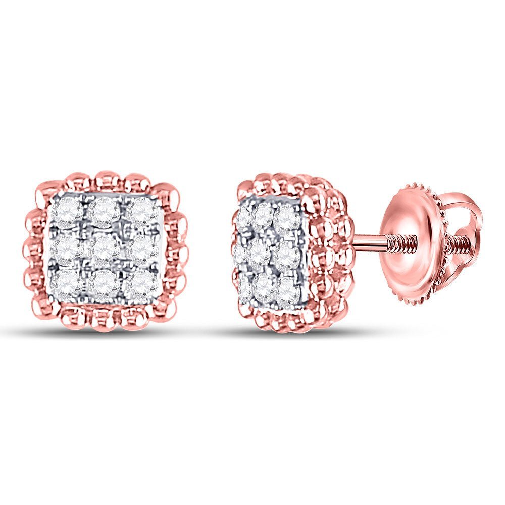 10kt Rose Gold Diamond Beaded Square Cluster Earrings: A Mesmerizing Brilliance - Splendid Jewellery