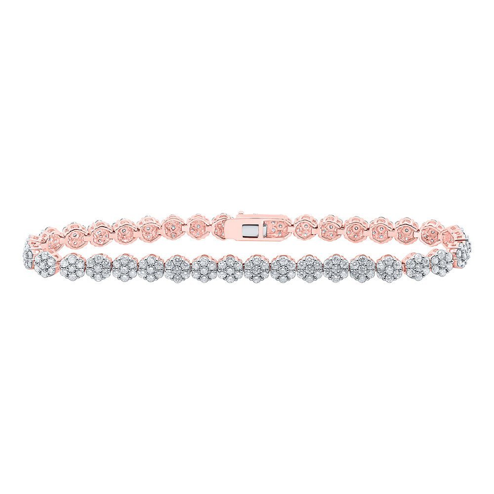 10kt Rose Gold Diamond Flower Cluster Fashion Bracelet - Dazzling 4 - 3/8 Carat Total Weight - Splendid Jewellery