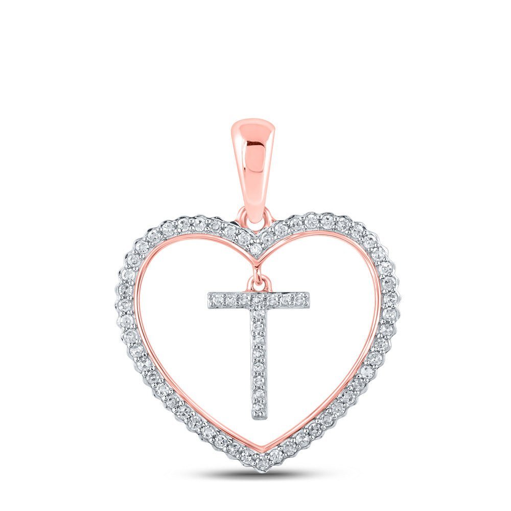 10kt Rose Gold Diamond Heart T Letter Pendant - A Mesmerizing Symbol of Love and Individuality - Splendid Jewellery