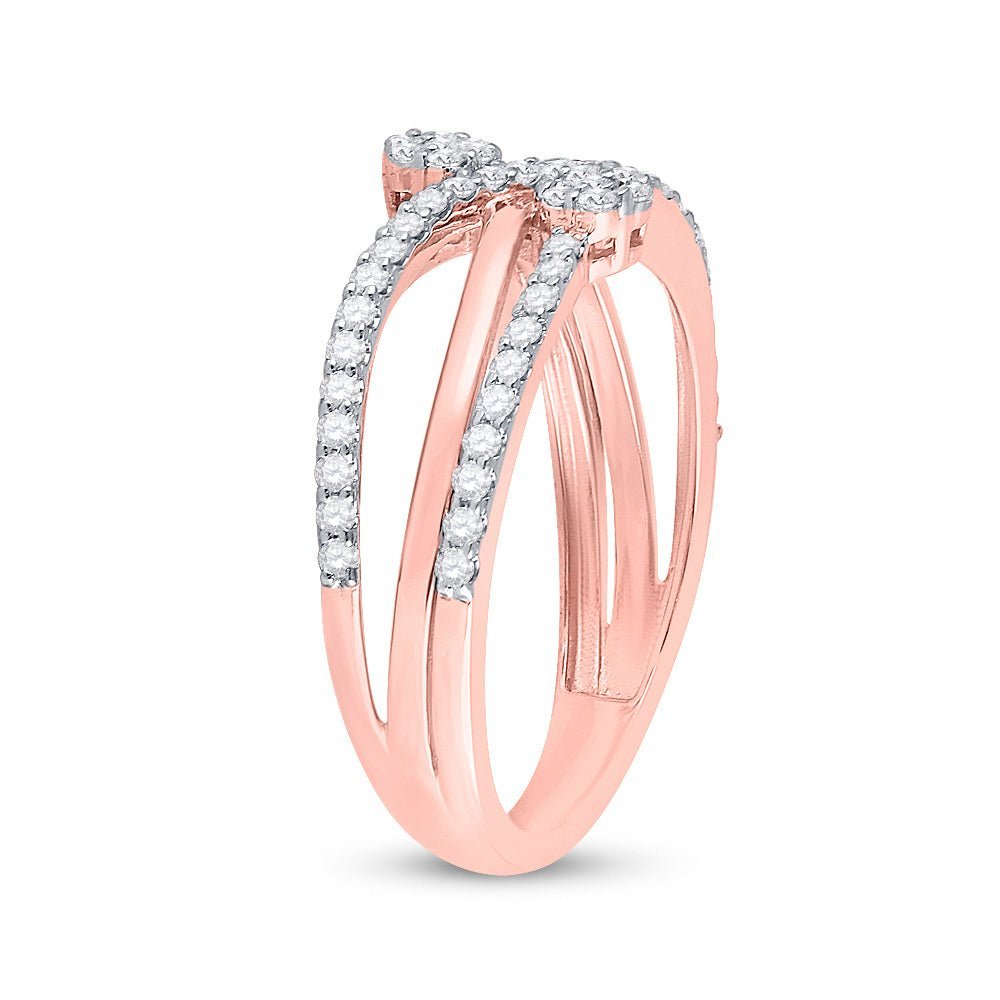 10kt Rose Gold Double Flower Cluster Diamond Band - A Radiant Blossom of Elegance - Splendid Jewellery