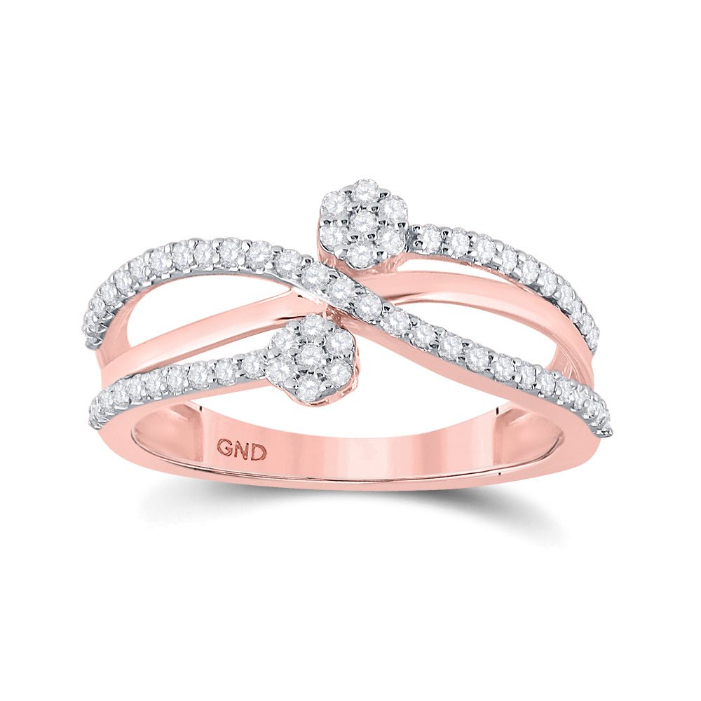 10kt Rose Gold Double Flower Cluster Diamond Band - A Radiant Blossom of Elegance - Splendid Jewellery