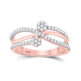 10kt Rose Gold Double Flower Cluster Diamond Band - A Radiant Blossom of Elegance - Splendid Jewellery