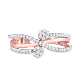 10kt Rose Gold Double Flower Cluster Diamond Band - A Radiant Blossom of Elegance - Splendid Jewellery